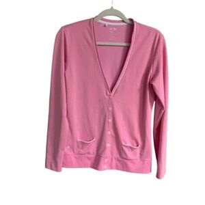 Adidas Golf Climalite Pink Women's Medium Button Front Brushed Cardigan EUC